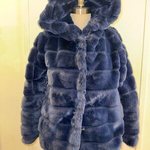 Apparis Plush Blue Faux Fur Hooded Jacket